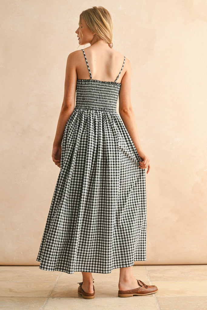 D5019   GINGHAM PRINT LONG DRESS