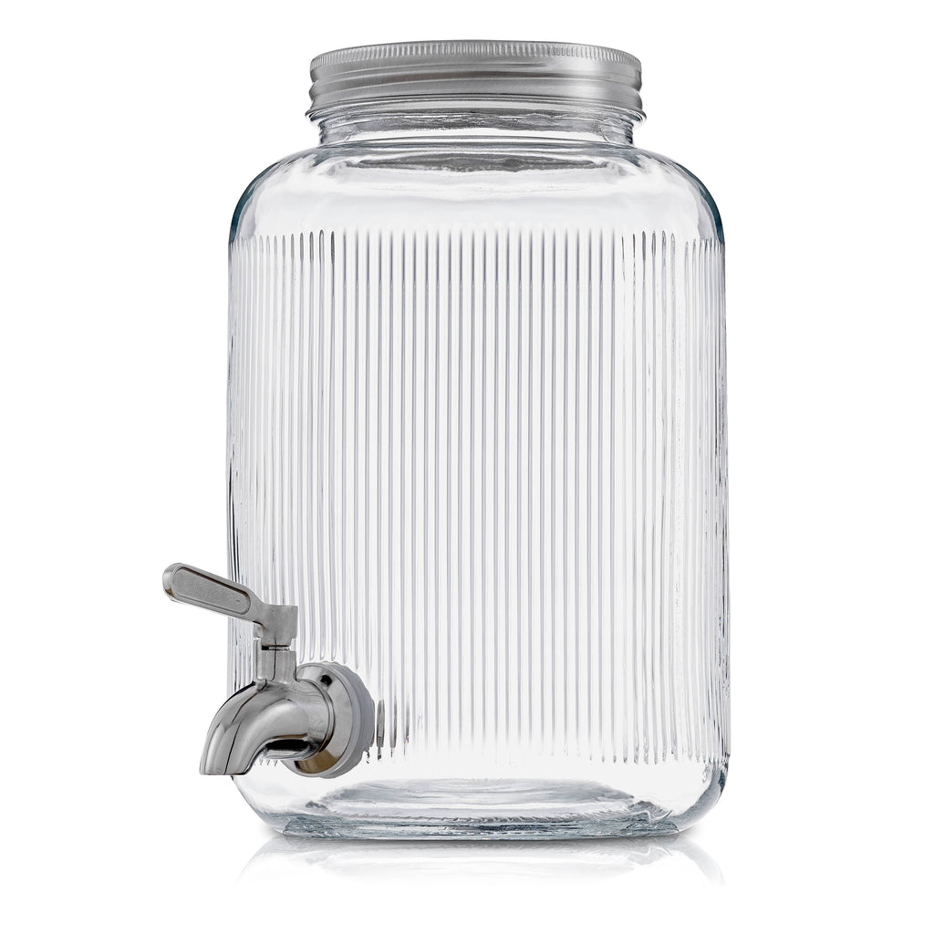 Fluted 1-Gallon Glass Drink Dispenser with Spout