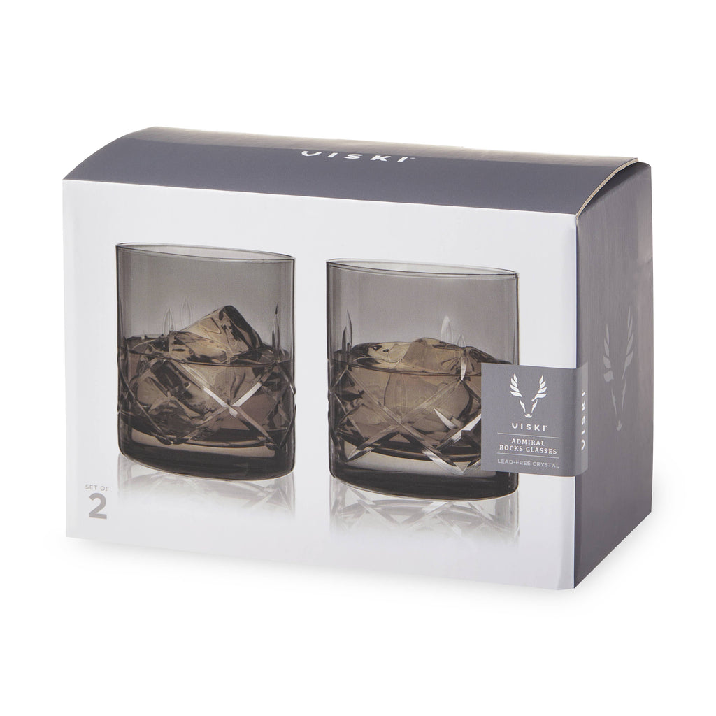 Admiral™ Hand-Etched Crystal Rocks Glasses - Smoke -Set of 2