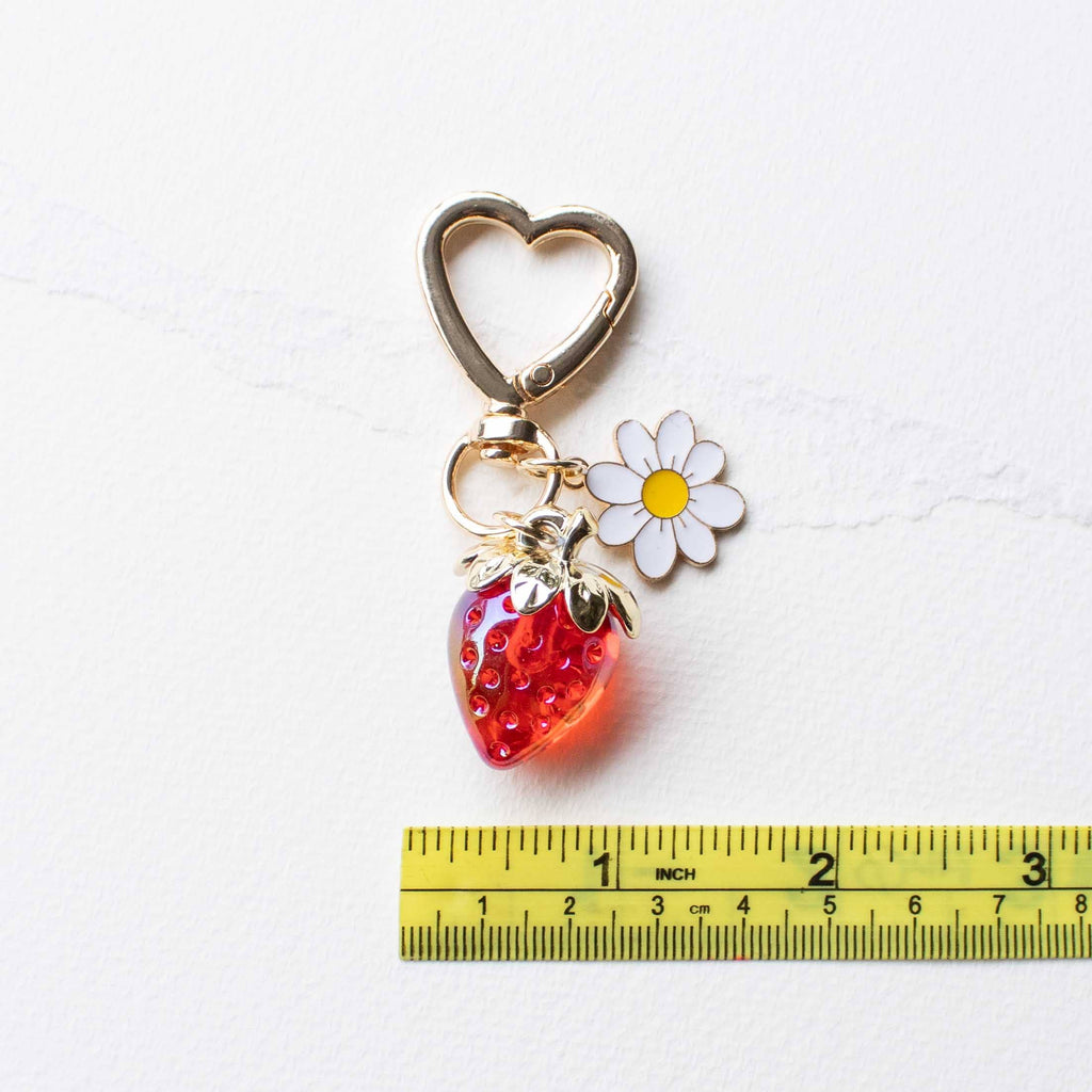 Strawberry & Daisy Heart Keychain Charm