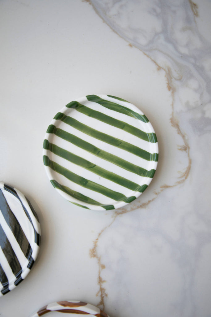 green Striped Plates