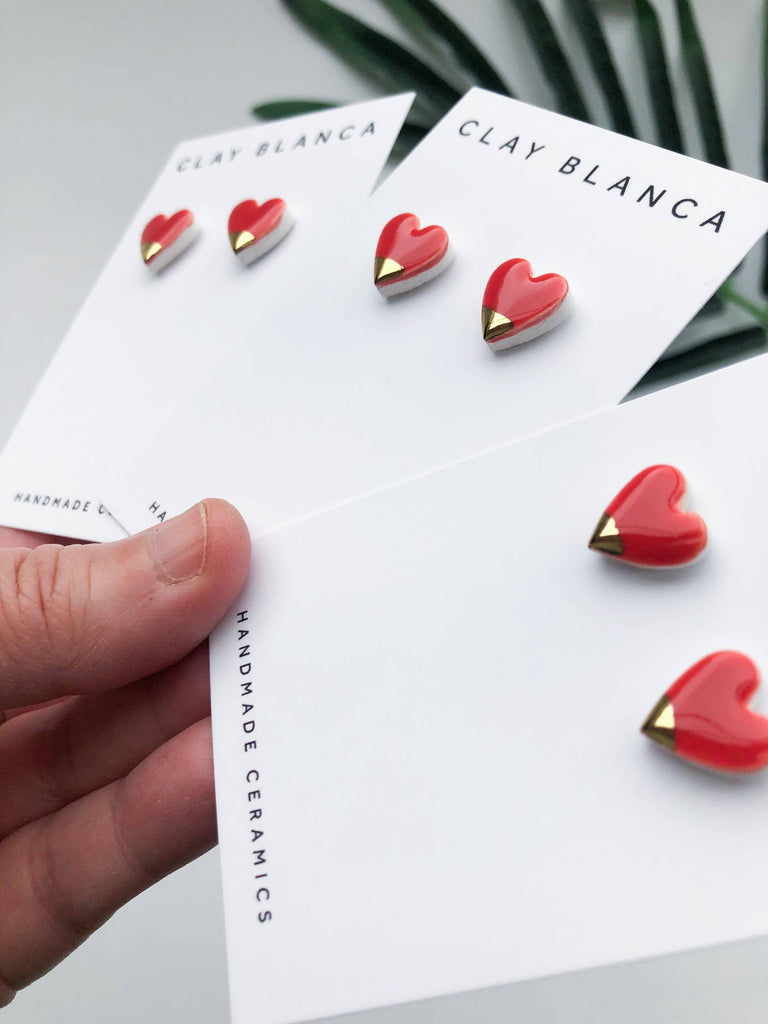 Strawberry Red Heart Earrings On Silver Plated