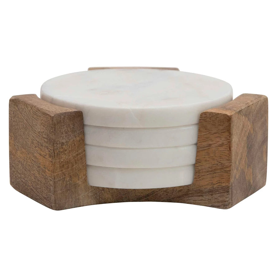 Marble Coasters with Holder, Set of 5