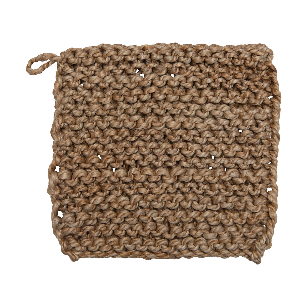 Square Jute Crocheted Pot Holder, Natural