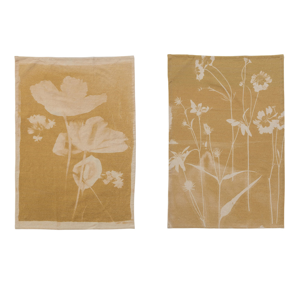 Cotton Slub Printed Tea Towel w/ Floral Image & Loop, 2 Styles