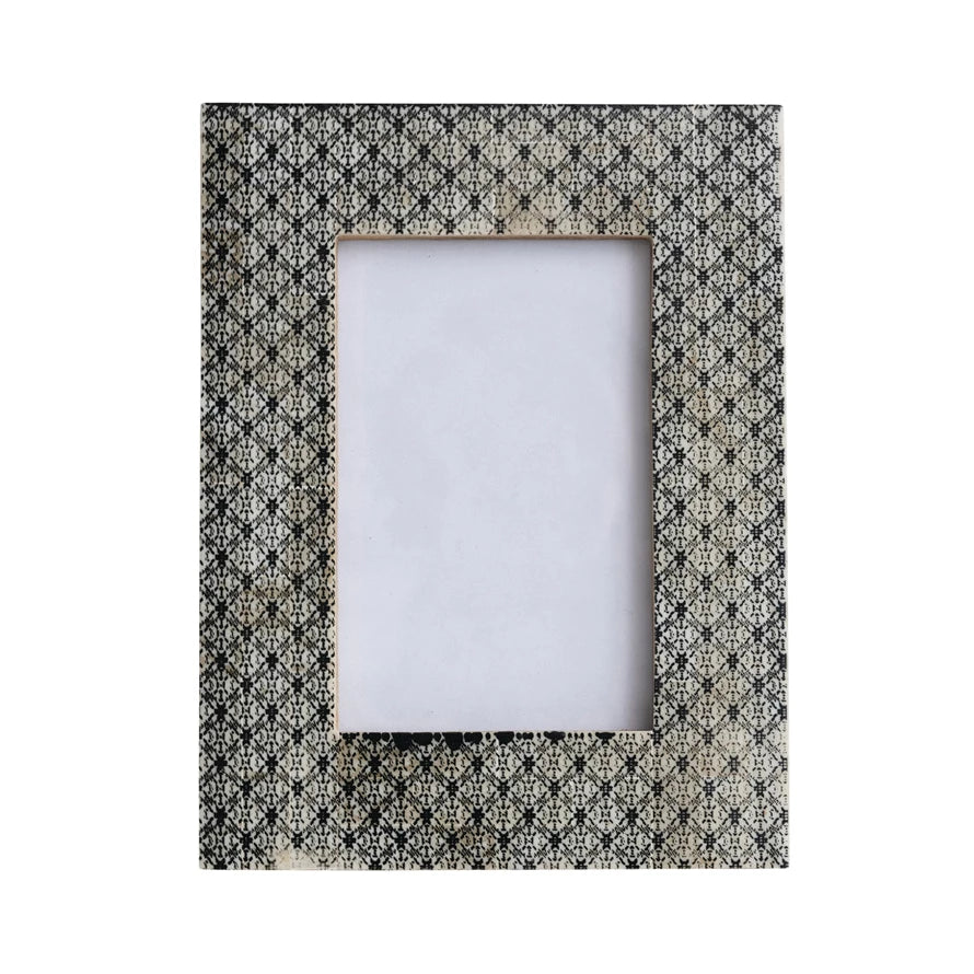 Resin & Glass Photo Frame w/ Pattern, Charcoal Color (Holds 4" x 6" Photo)
