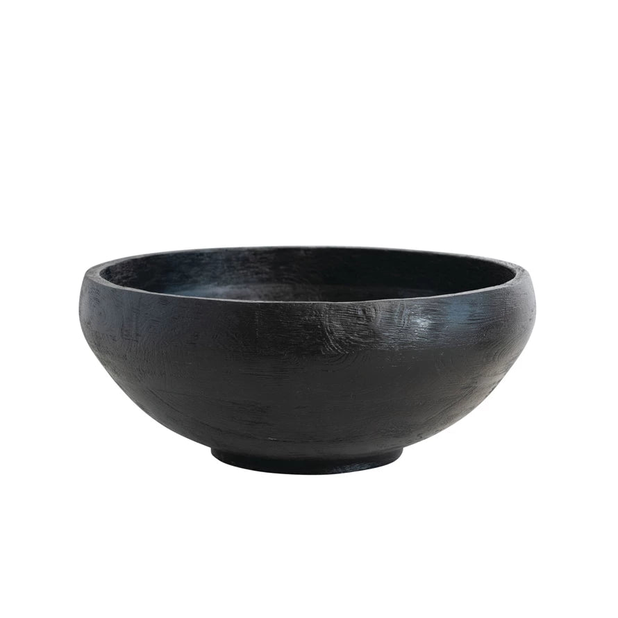 Mango Wood Bowl, Combed Finish, Black