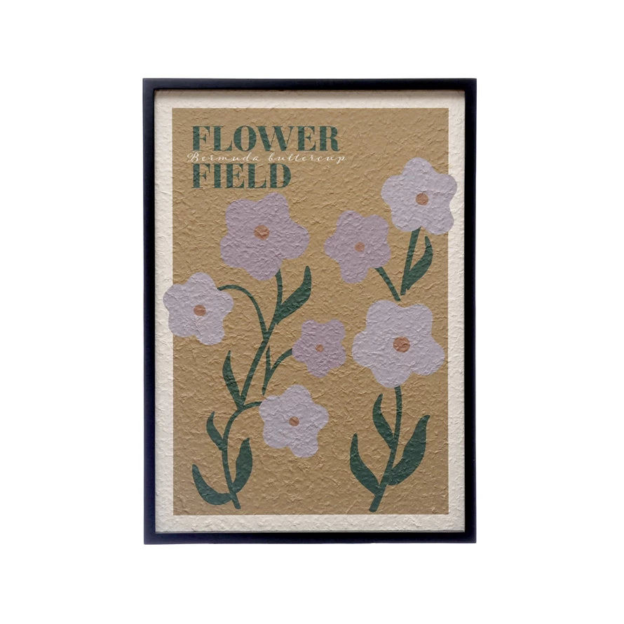 Wood Framed Textured Paper Wall DÃ©cor "Flower Field", Multi Color