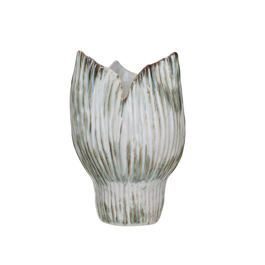 Stoneware Pleated Sculptural Vase (Each One Will Vary)