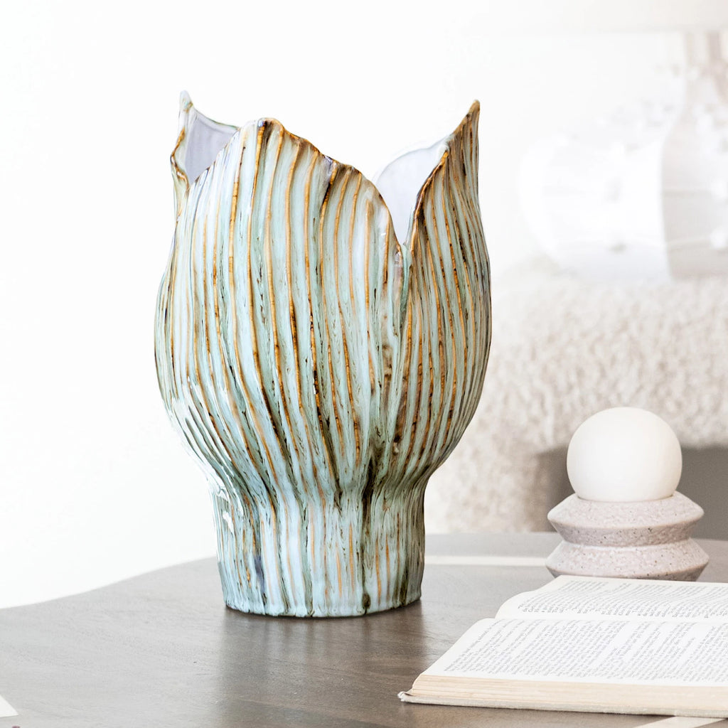Stoneware Pleated Sculptural Vase (Each One Will Vary)