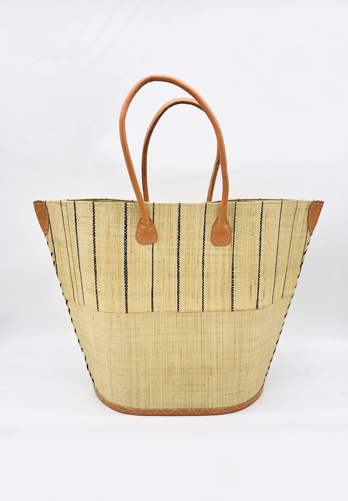 Santa Cruz Two Tone Pinstripes Large Straw Tote Bag