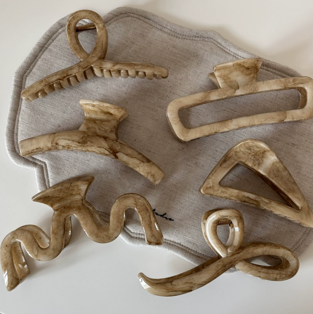 Marble Neutral Hair Clip Set