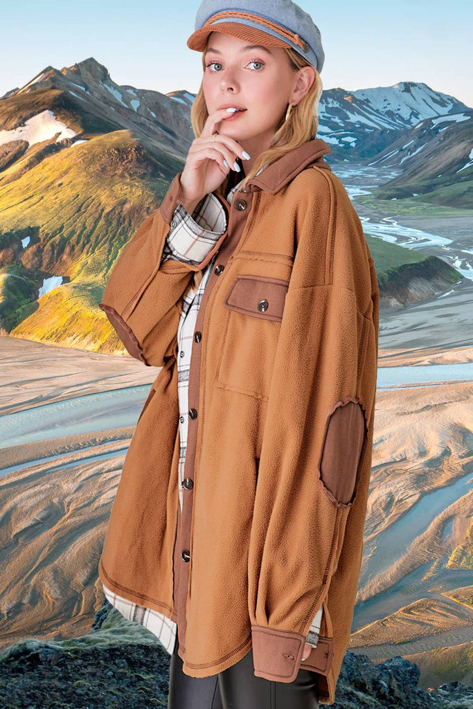 Soft Brushed Button Down Long Sleeve Fleece Shacket