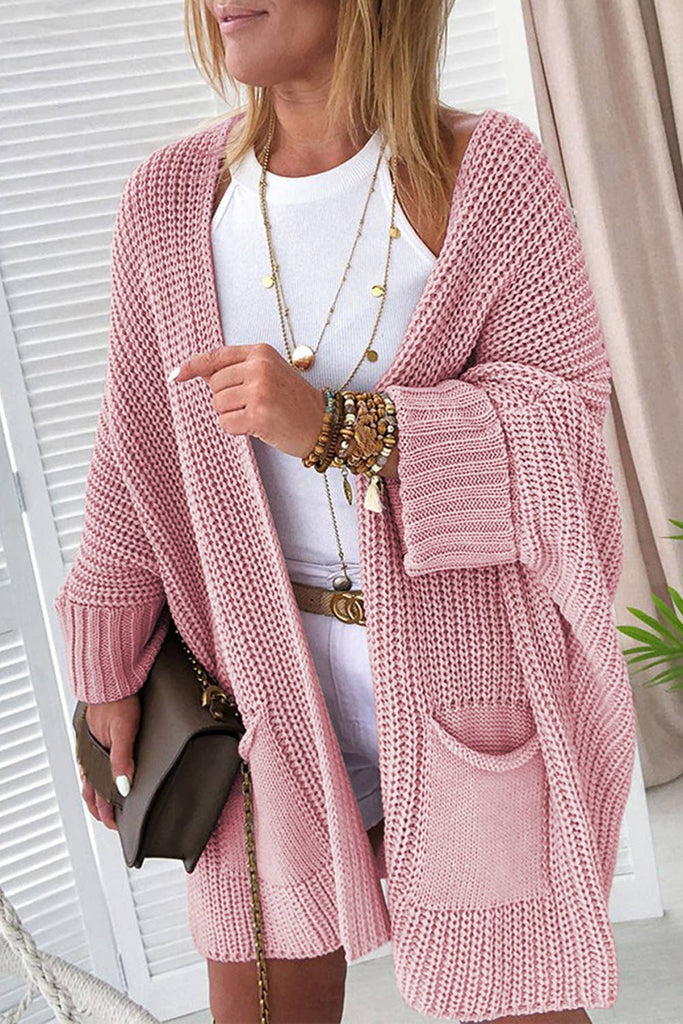 Multicolor Oversized Fold Over Sleeve Sweater Cardigan: M / 65%Acrylic+35%Polyester / Pink