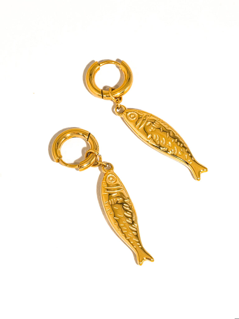 Nibe 18K Gold Non-Tarnish Fish Hoop Earring