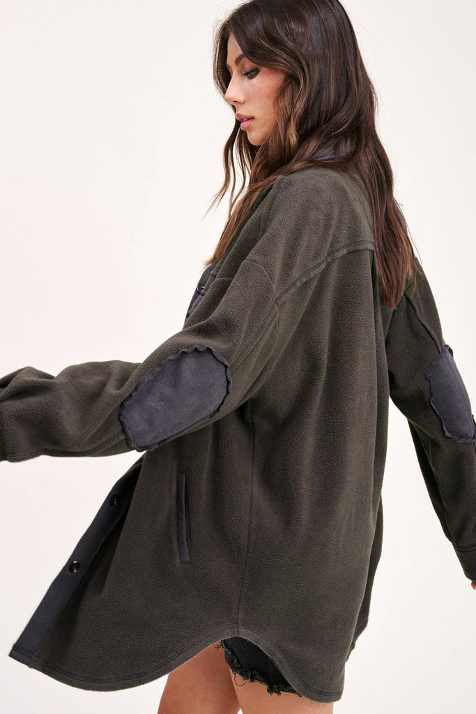 Soft Brushed Button Down Long Sleeve Fleece Shacket