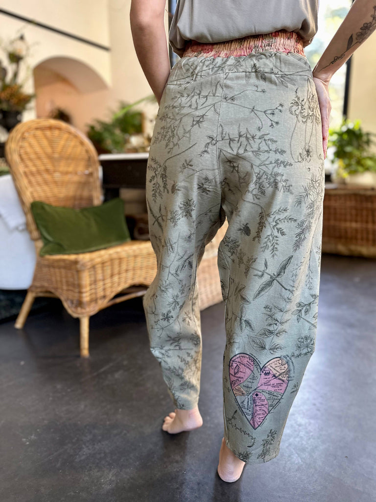 Map of My Heart Printed Boho Artist Pants in Sage