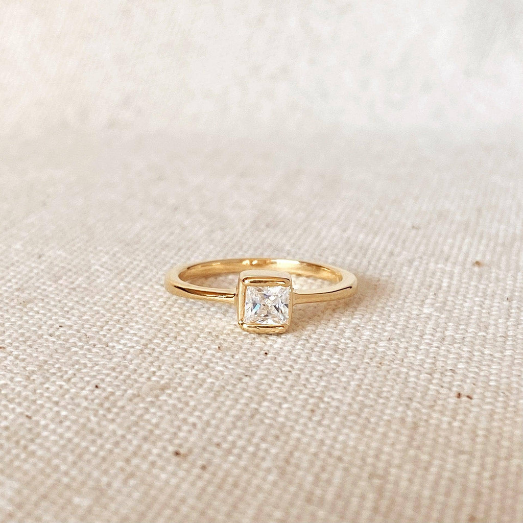 Dainty 18k Gold Filled Square Solitaire Ring