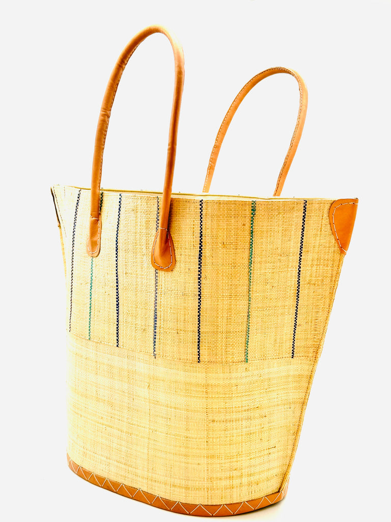 Santa Cruz Two Tone Pinstripes Large Straw Tote Bag