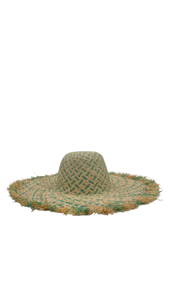 5" Brim Kat Multicolor Straw Sun Hats with Raw Fringe Edge