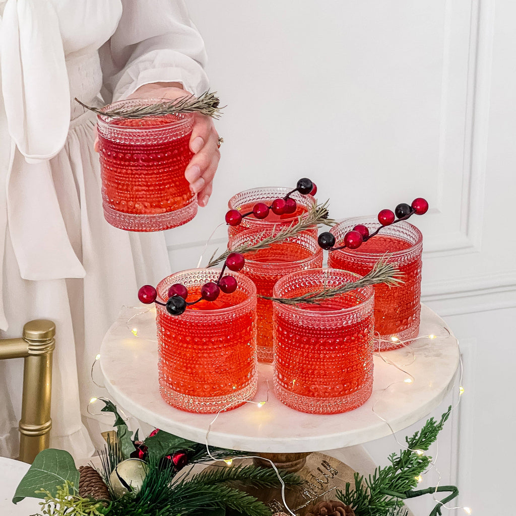 10 oz Textured Beaded Clear Old Fashion Drinking Glasses