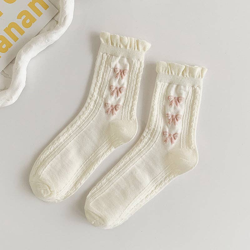 Rufia - White Rolled Edge Socks for Women