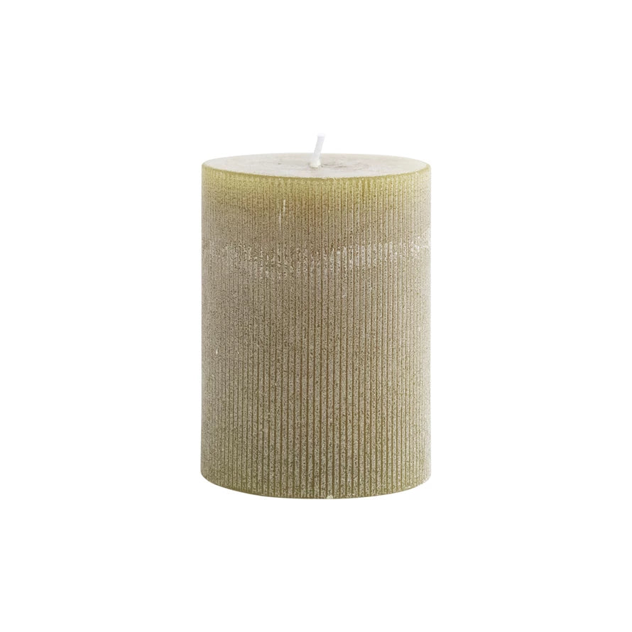 olive Unscented Pleated Pillar Candle