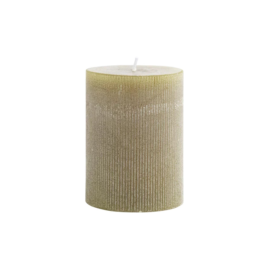 6" Olive Unscented Pleated Pillar Candle