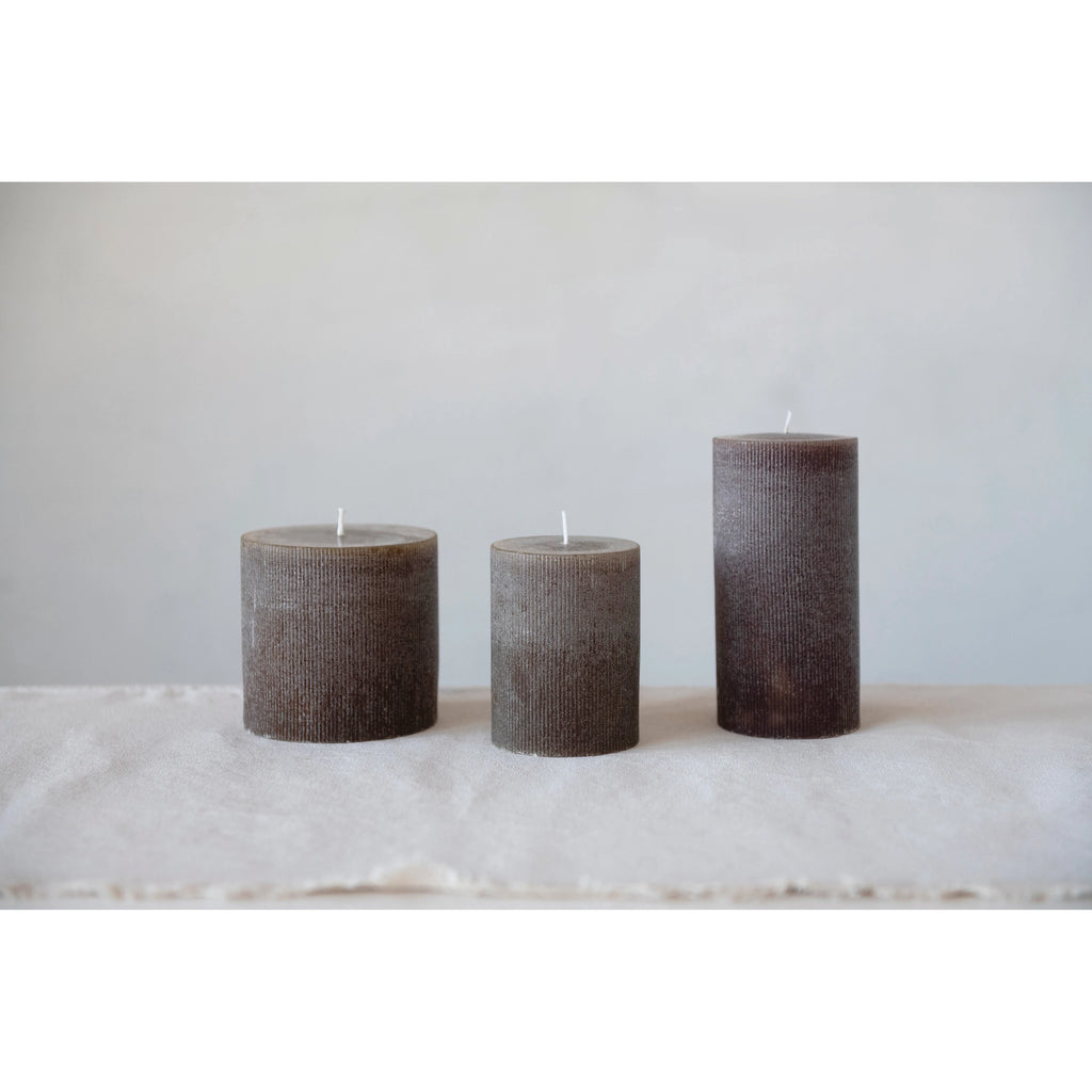 Unscented Pleated Pillar Candle, Leather
