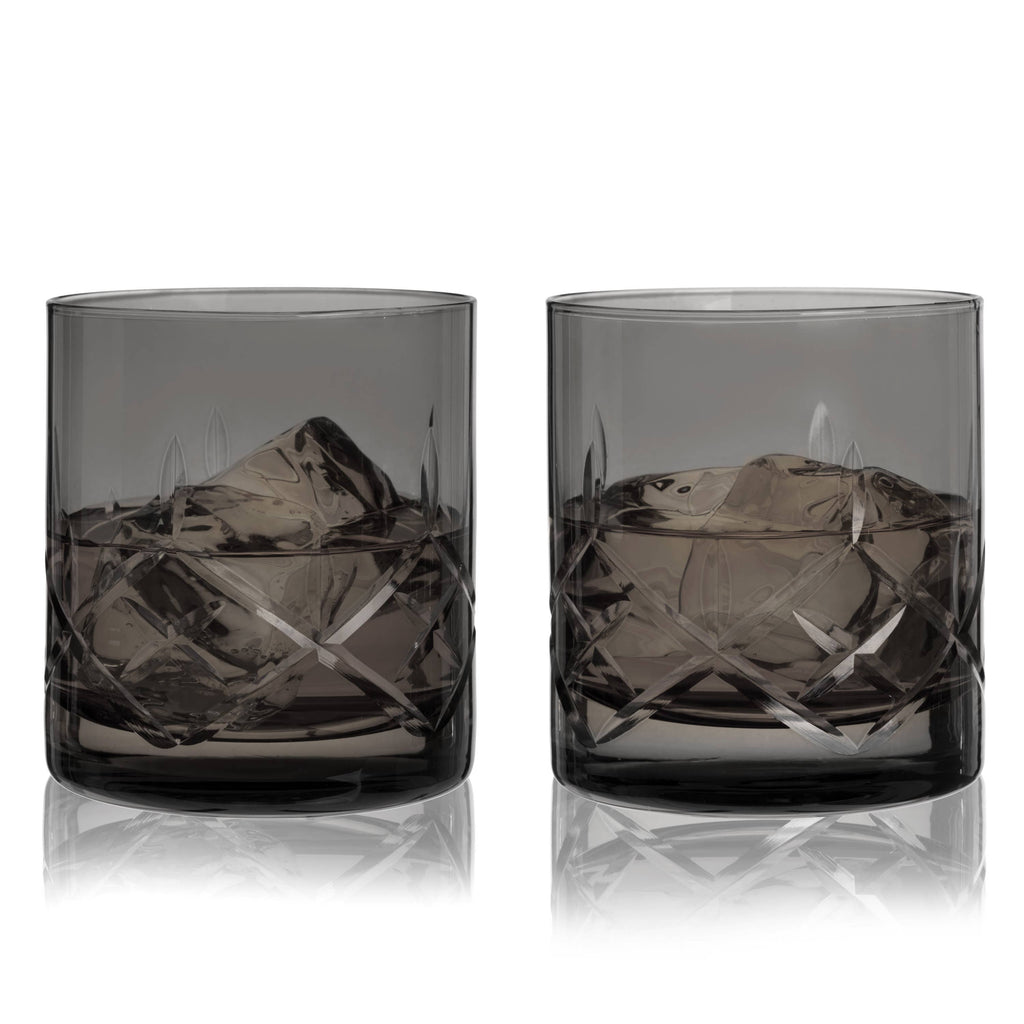 Admiral™ Hand-Etched Crystal Rocks Glasses - Smoke -Set of 2