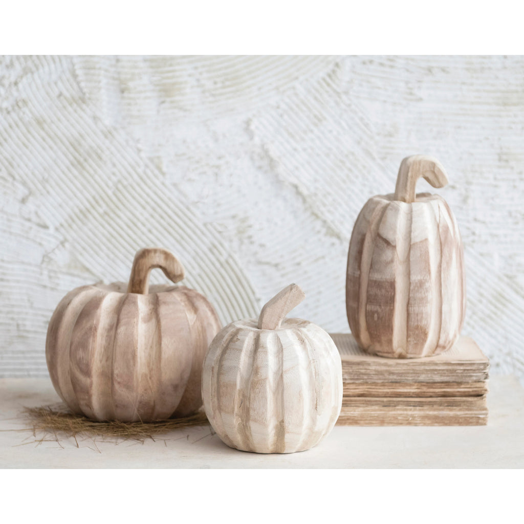 Hand Carved Wood Pumpkin