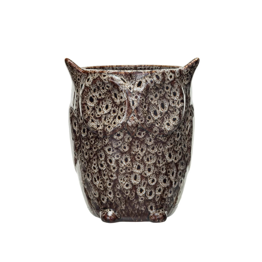 Stoneware Owl Shaped Planter, Reactive Glaze, Brown (Each One Will Vary)