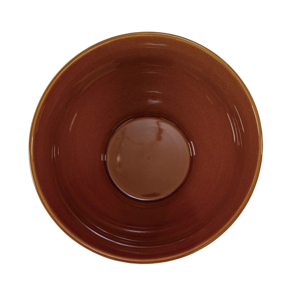 3 Quart Stoneware Mixing Bowl w/ Lines, Reactive Glaze, Brown (Each One Will Vary)