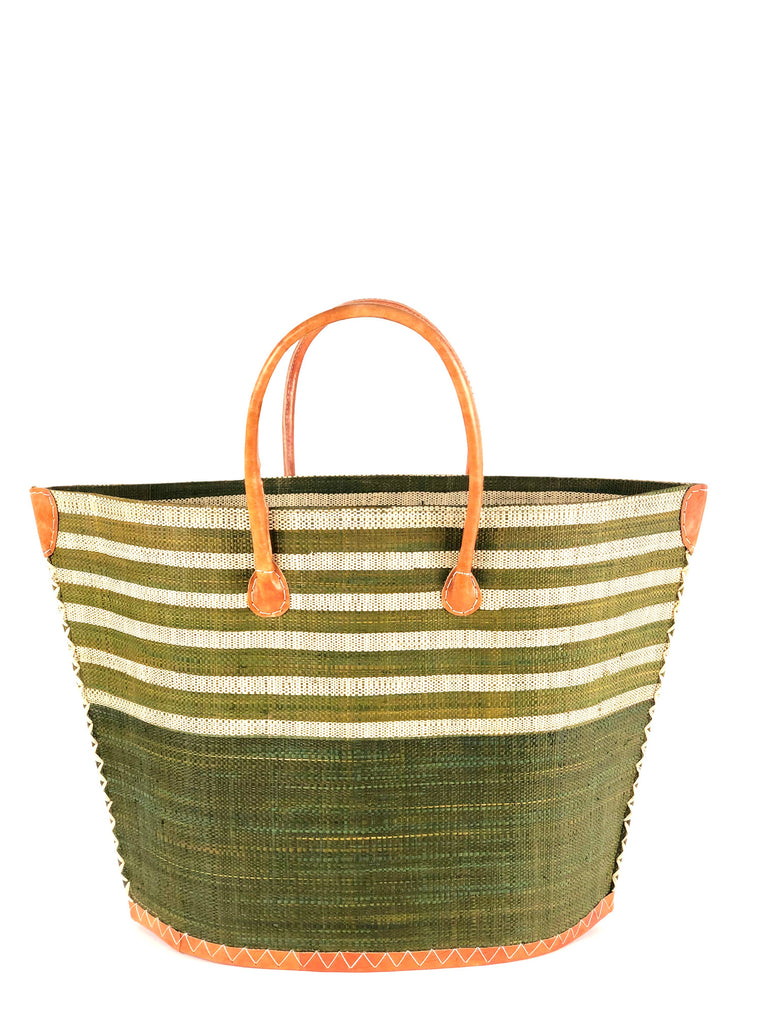 Santa Cruz Two Tone Wide Stripes Large Beach Straw Tote Bag