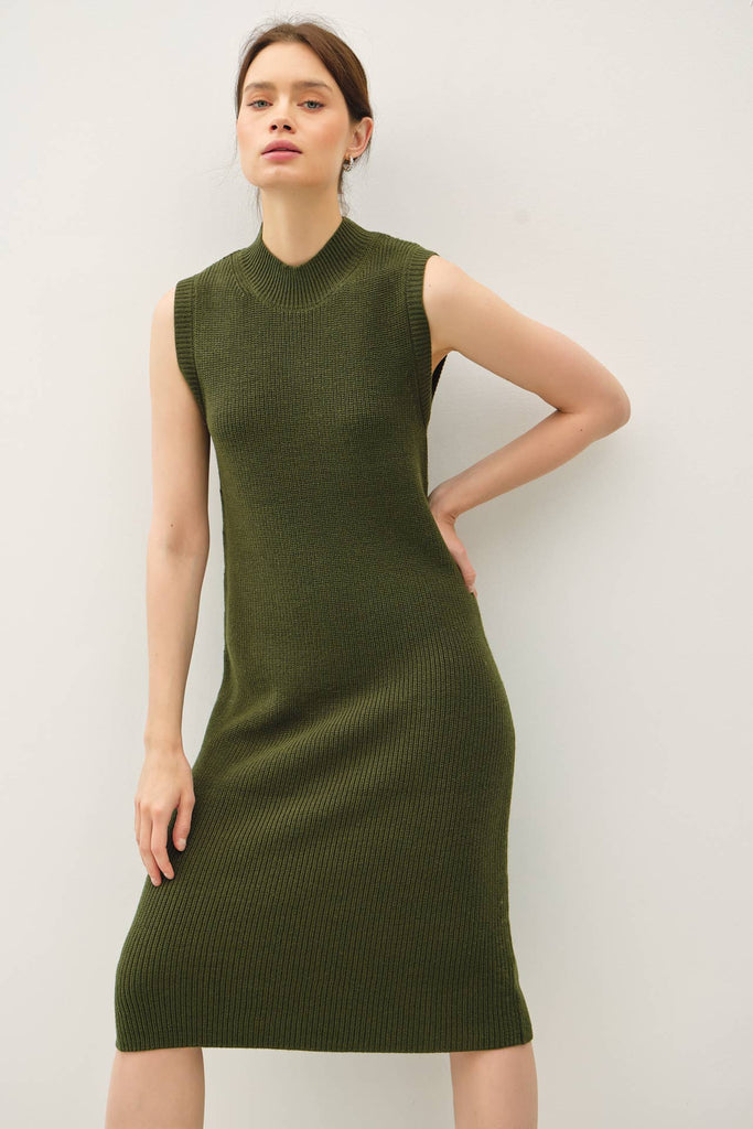 SLEEVELESS MOCK NECK SWEATER DRESS