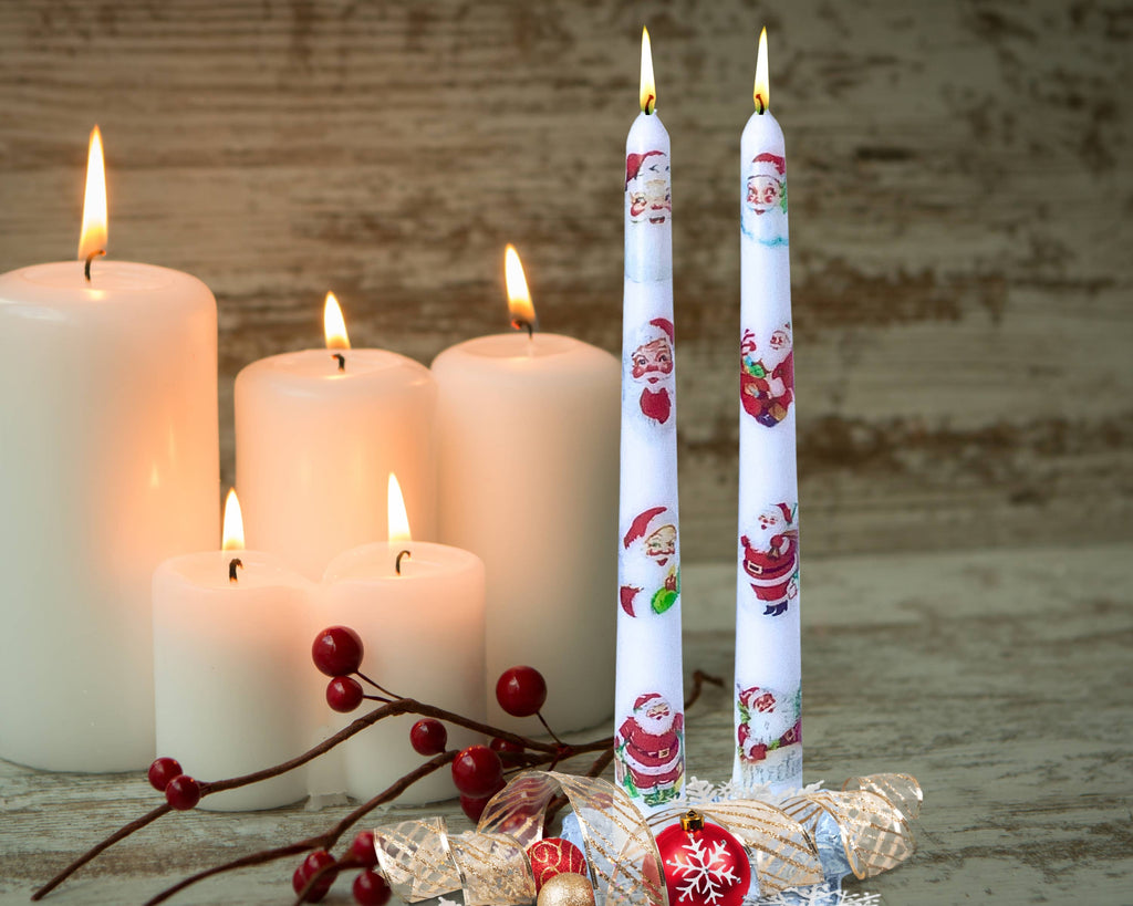 Vintage Inspired Santa Christmas Taper Candles Home Decor