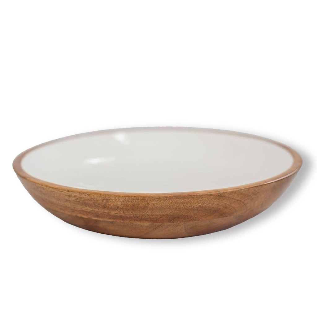 Wood & White Salad Bowl Servers Set, Large