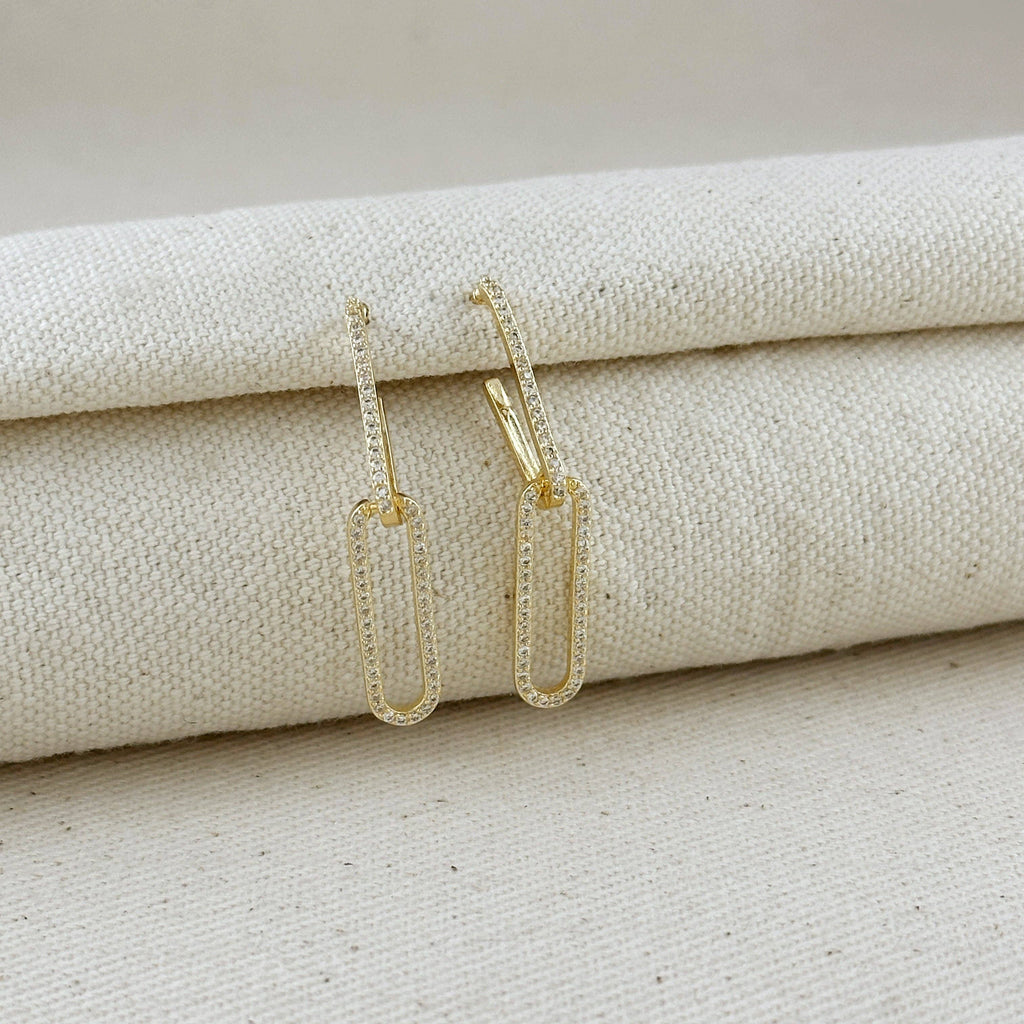 18k Gold Filled CZ Paperclip Drop Earrings