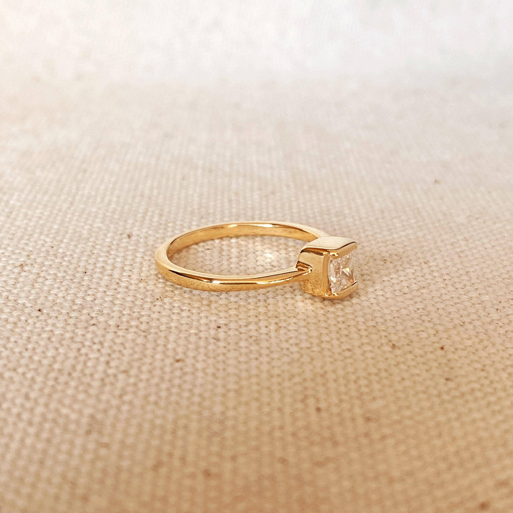 Dainty 18k Gold Filled Square Solitaire Ring