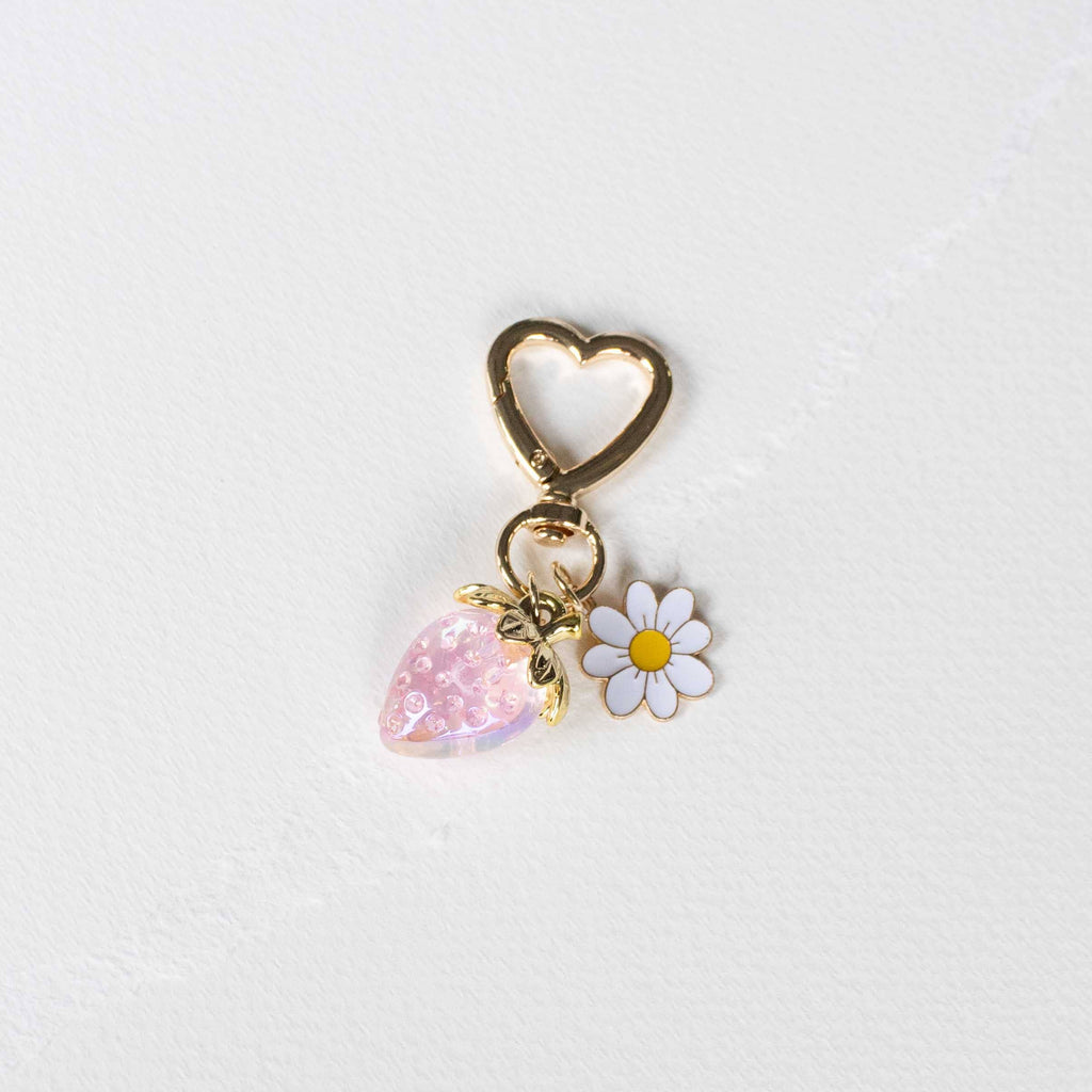 Strawberry & Daisy Heart Keychain Charm