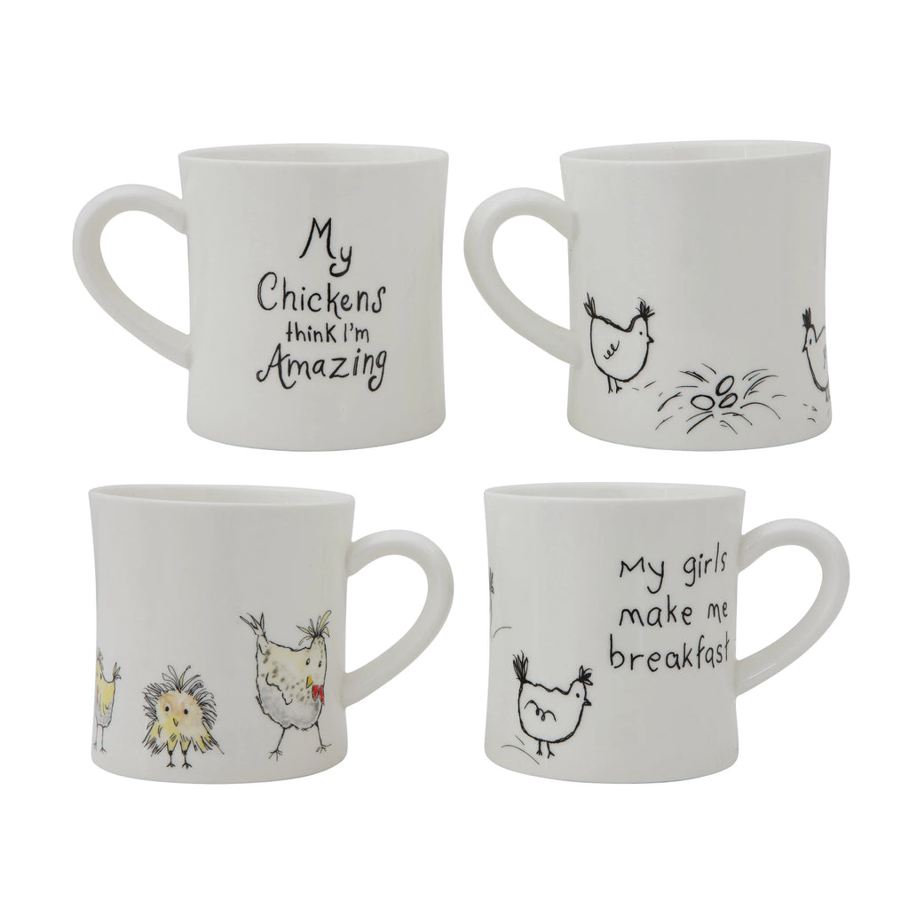 Stoneware Mug with Chickens w/ Sayings