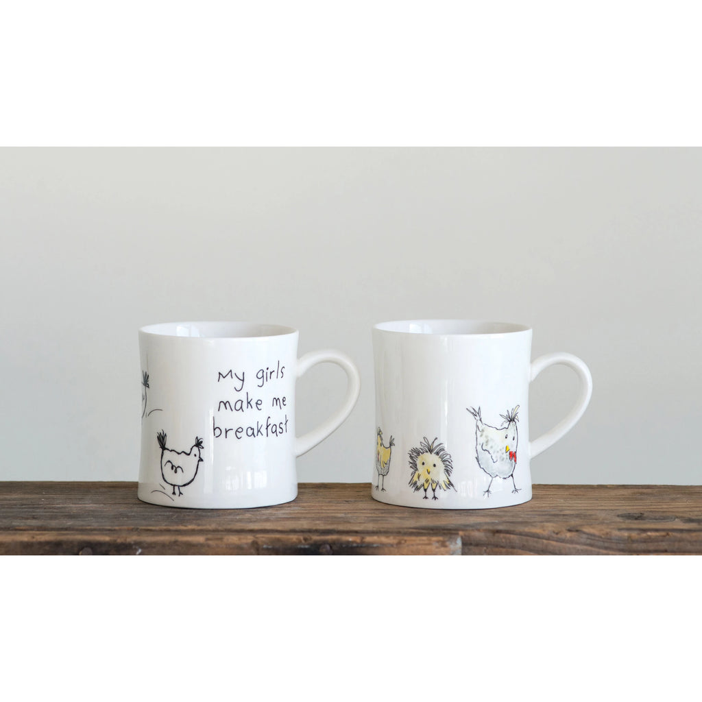 Stoneware Mug with Chickens w/ Sayings