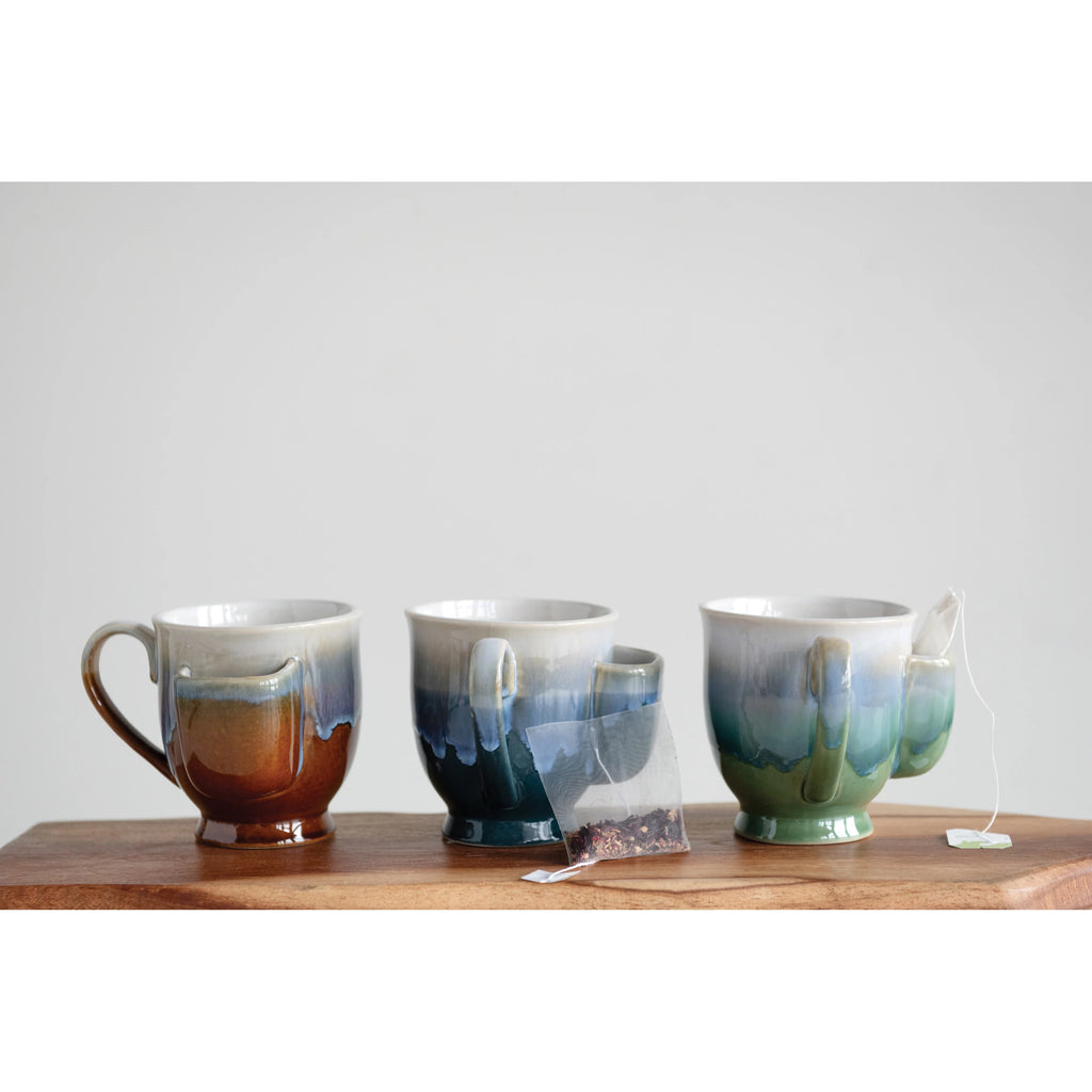 Stoneware Mug with Tea Bag Holder, 3 Colors