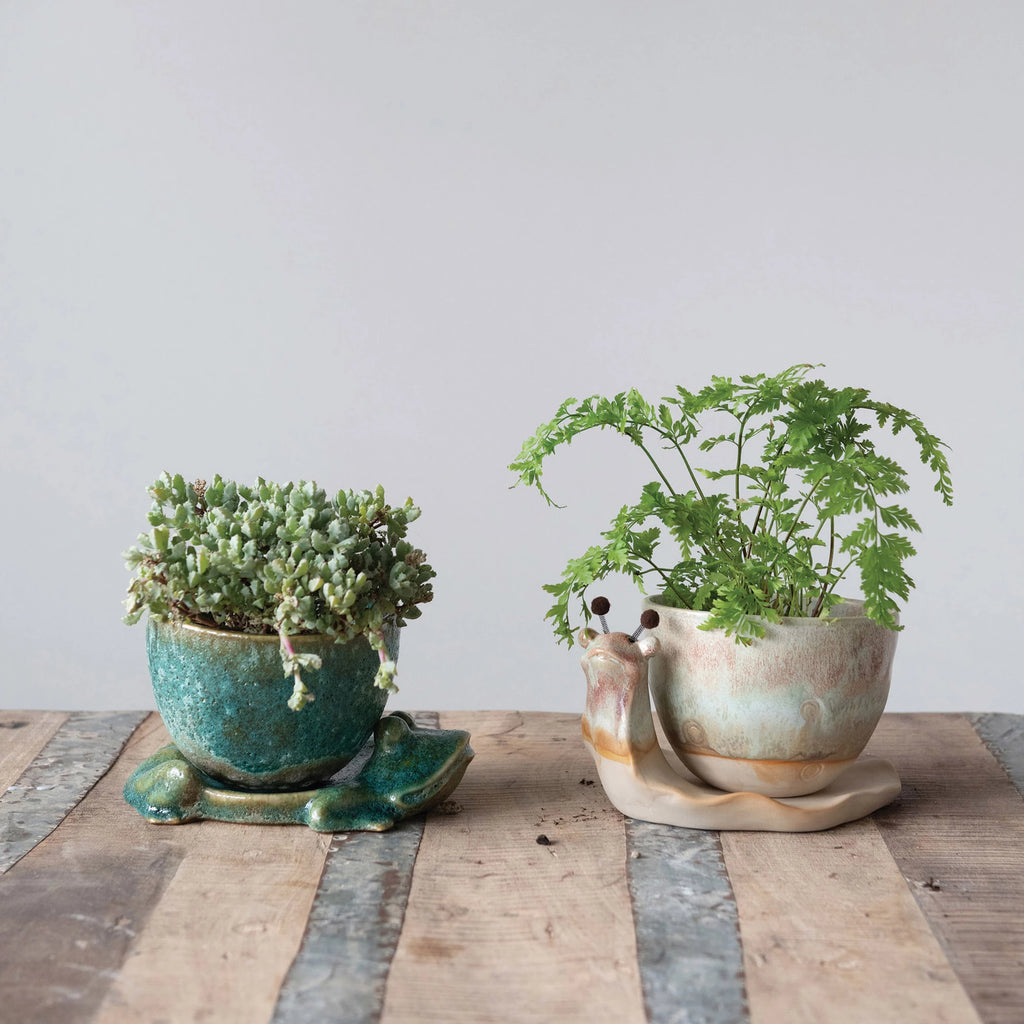 Stoneware Planter with Frog Base