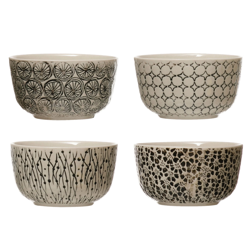 Hand-Stamped Bowl with Pattern, 4 Styles