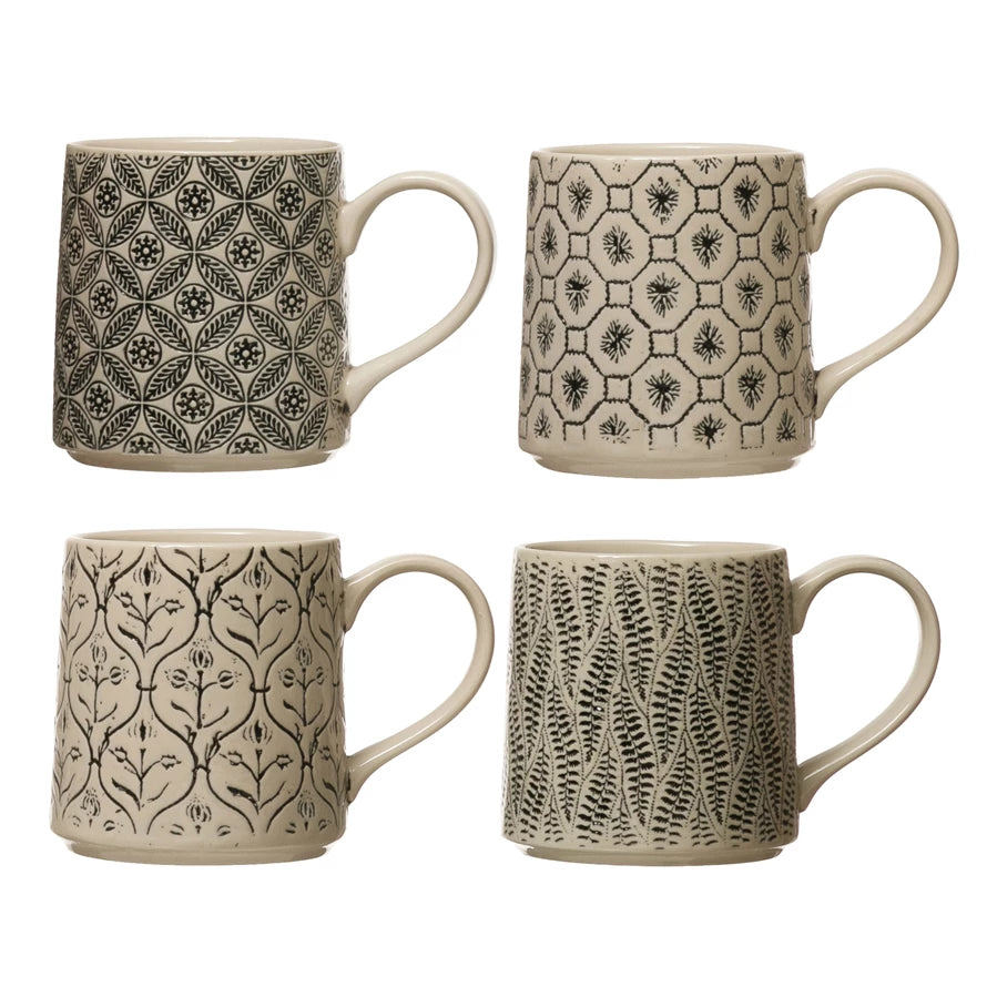 Hand-Stamped Mug with Pattern, 4 Styles