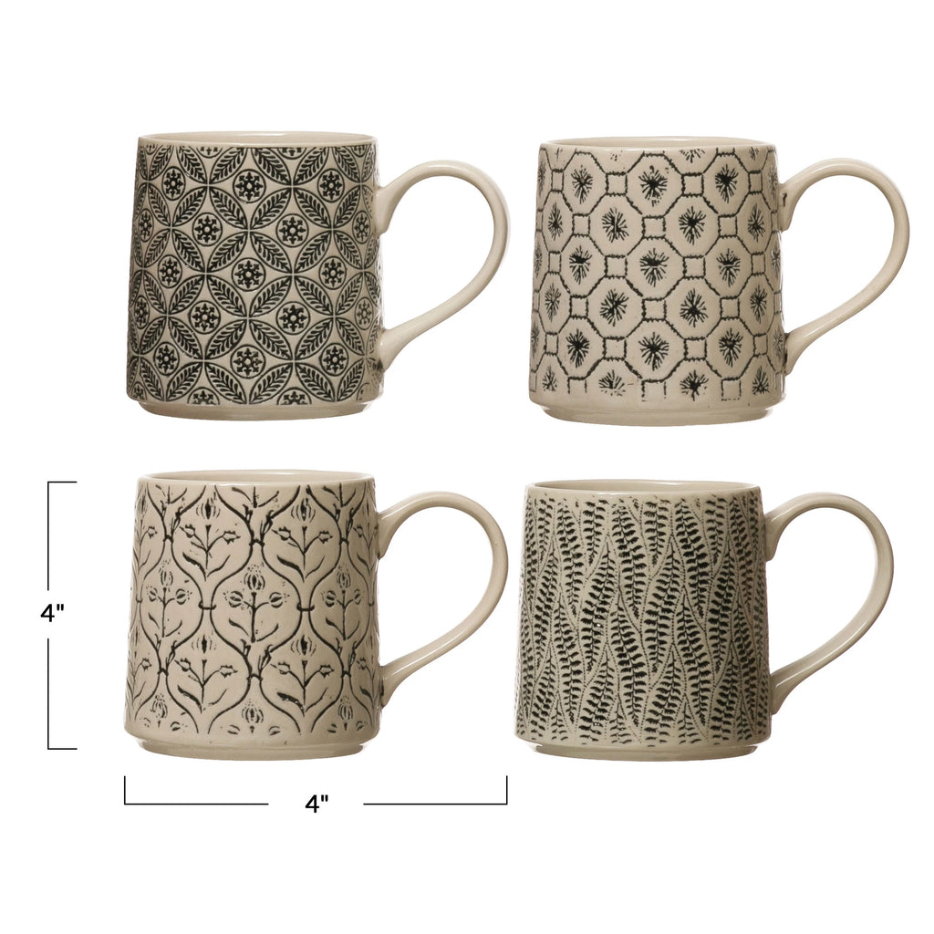 Hand-Stamped Mug with Pattern, 4 Styles