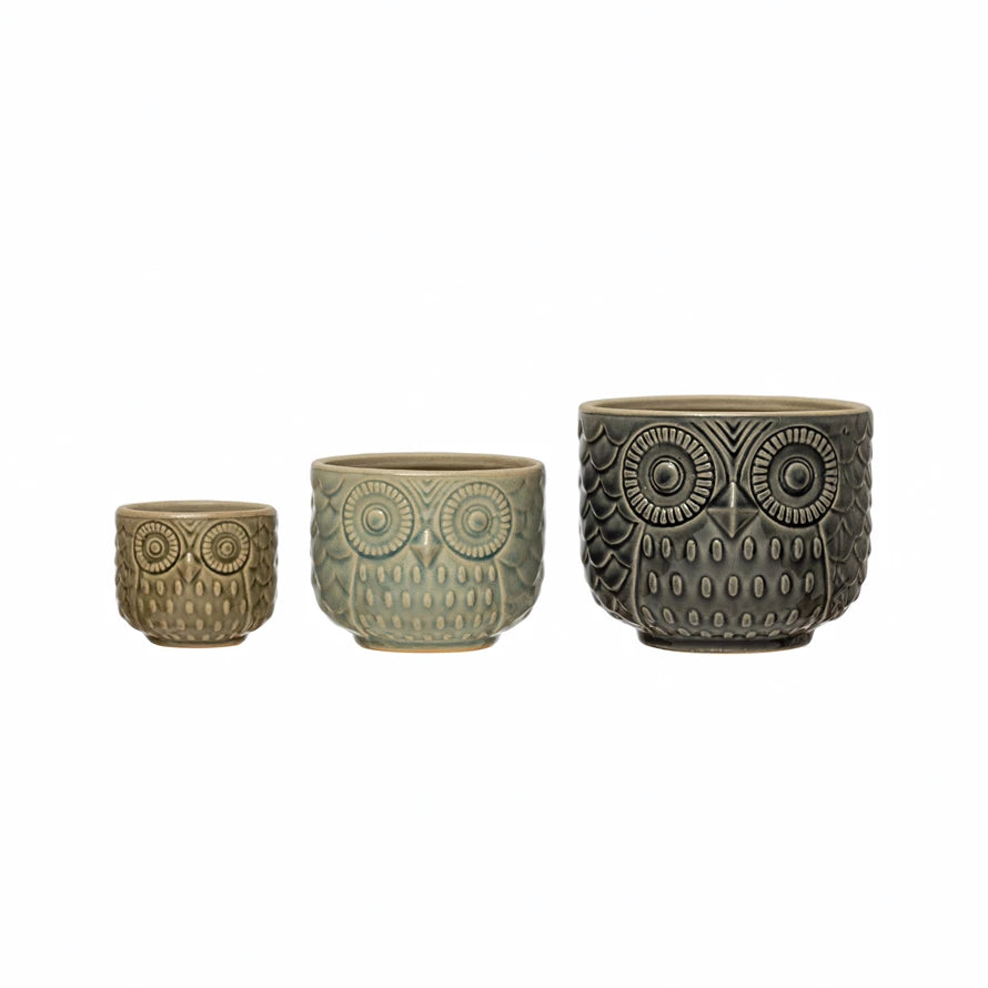 stoneware owl container pots