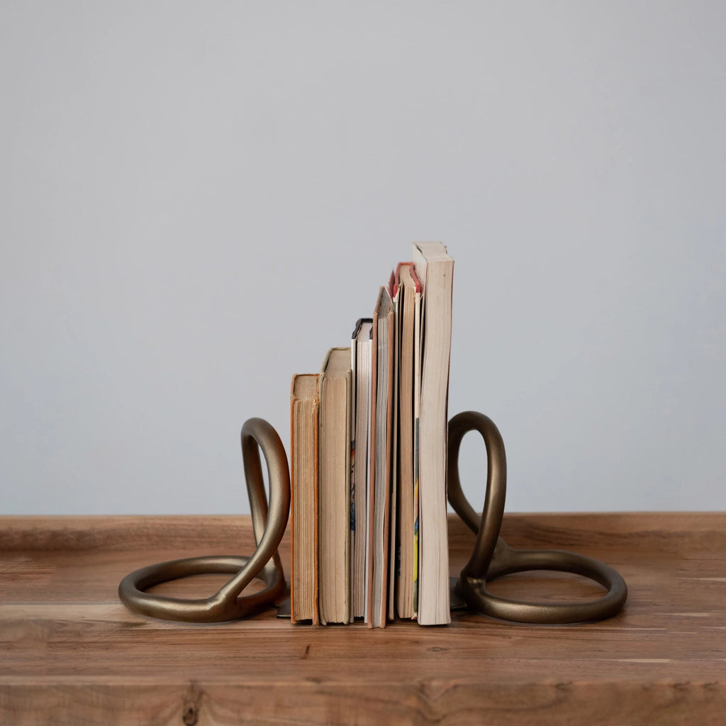 Left Bookend Metal Abstract Bookends, Antique Brass Finish, Set of 2 – Hallstrom Home