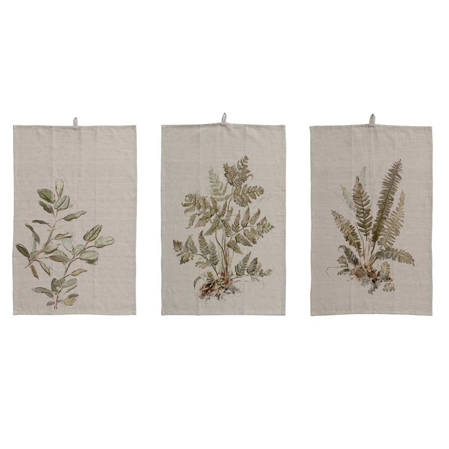 Cotton & Linen Printed Tea Towel w/ Botanical Image